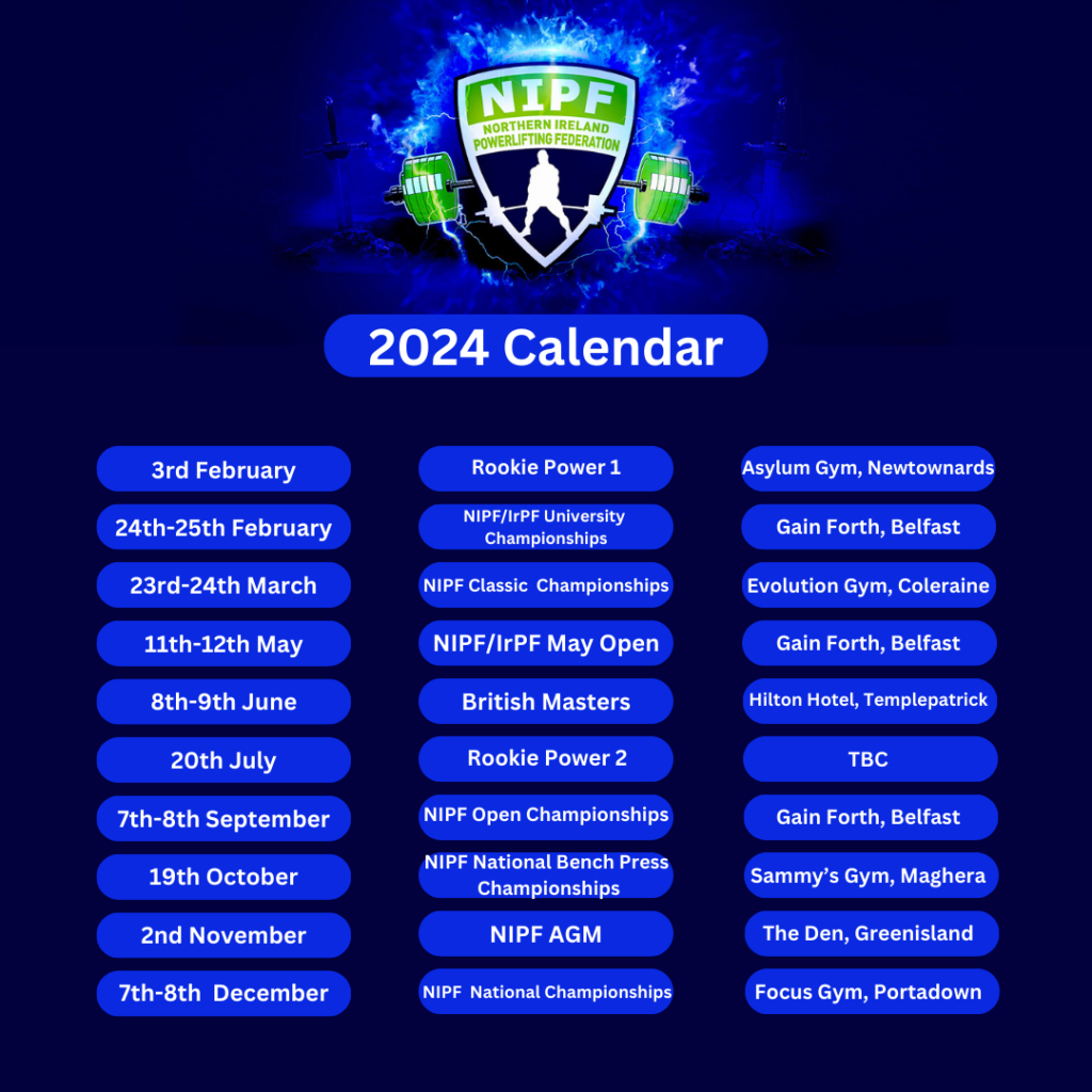 Provisional 2024 Calendar Northern Ireland Powerlifting Federation